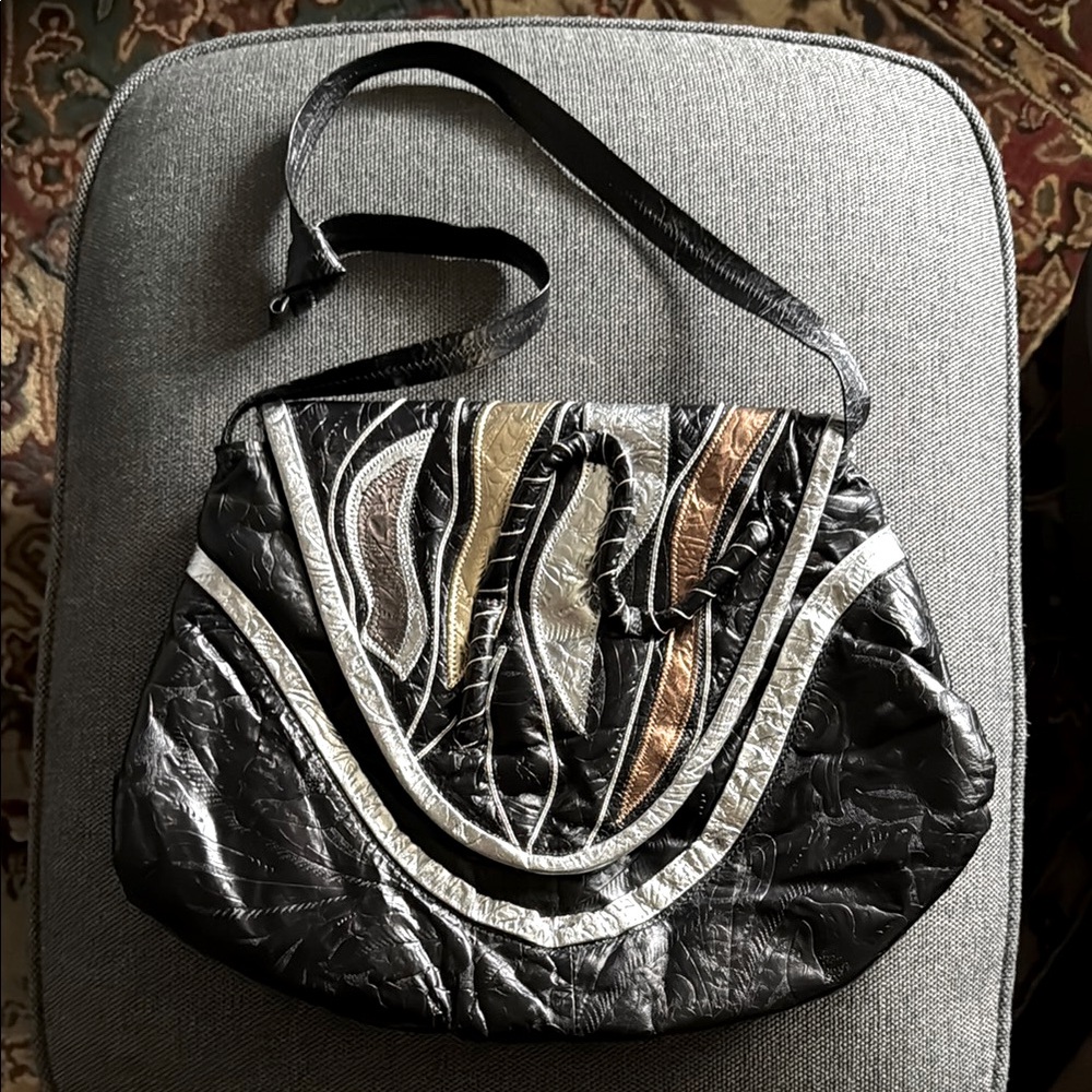 New York, New York Metallic Silver,Gold, and Black Shoulder Bag